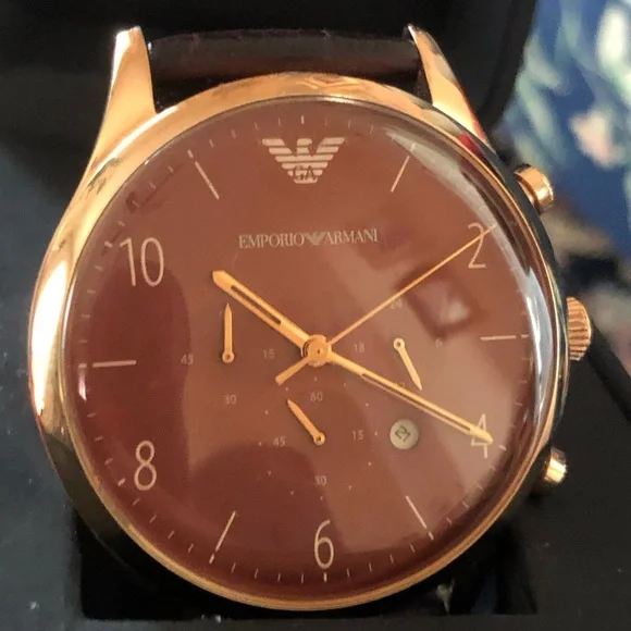 Emporio Armani Classic Chronograph Burgundy Dial Leather Strap Watch for Men - Picture 6 of 12